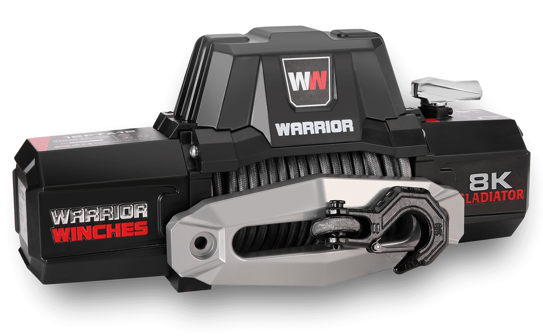 Gladiator 8,000lb 12v electric winch with synthetic rope and wireless remote control by Warrior Winches