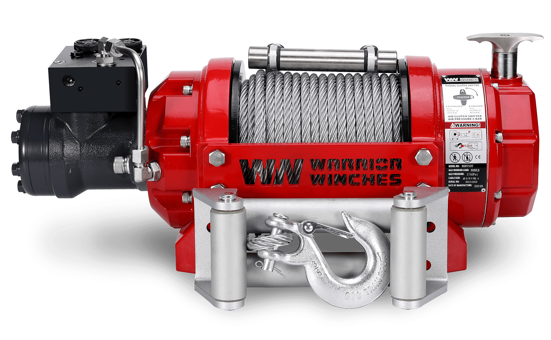 RV8 8,000lb (3.6 Ton) Hydraulic Short Drum Winch - Steel Rope