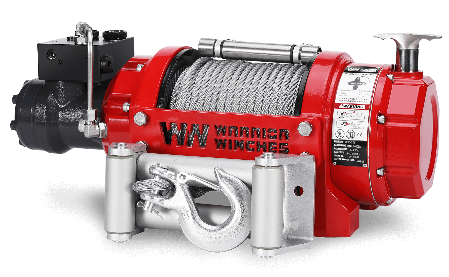 RV8 8,000 LB Hydraulic Winch - Heavy-Duty, Industrial Steel Rope Winch