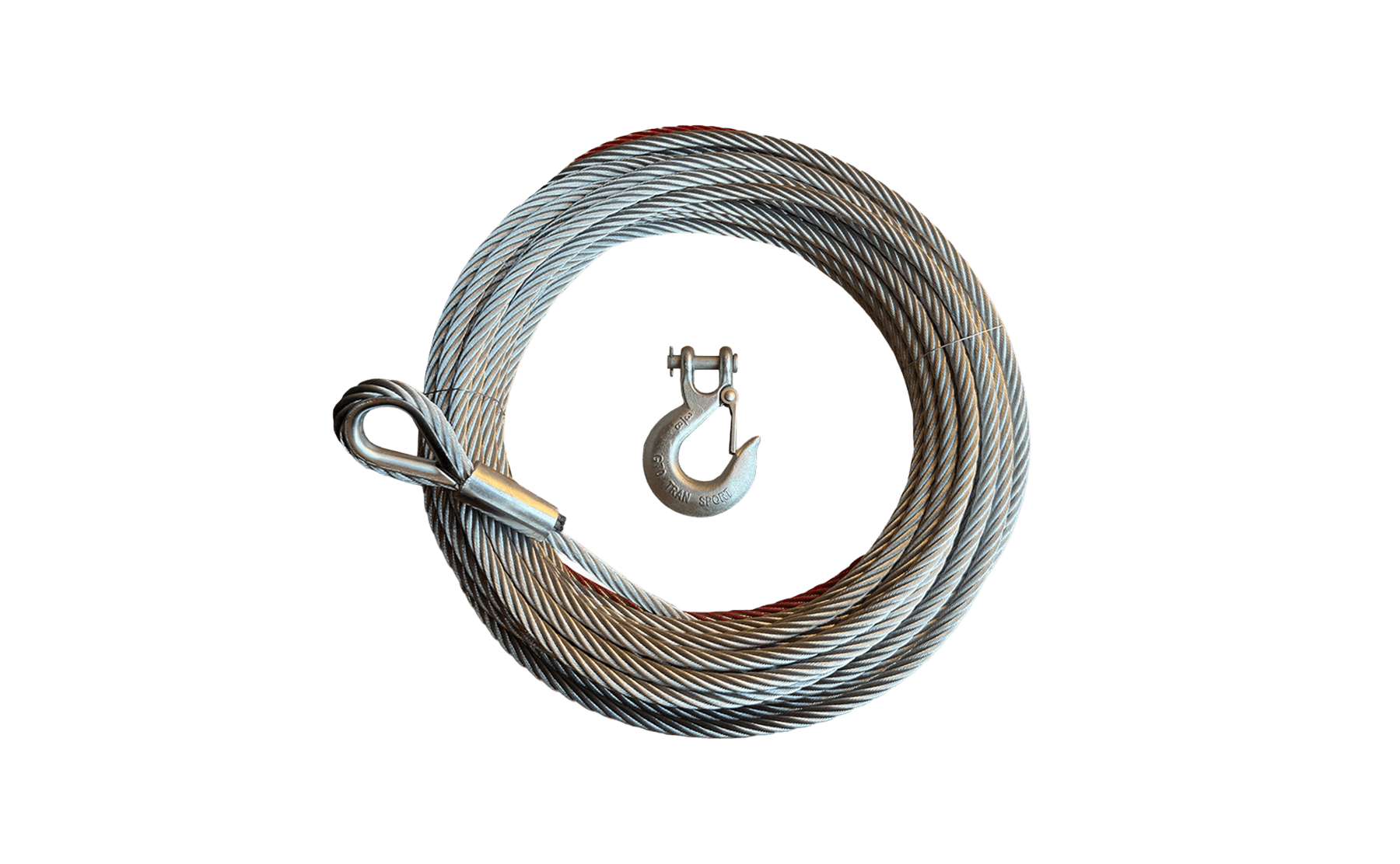 15/32 inch by 87 feet steel cable with hook close-up