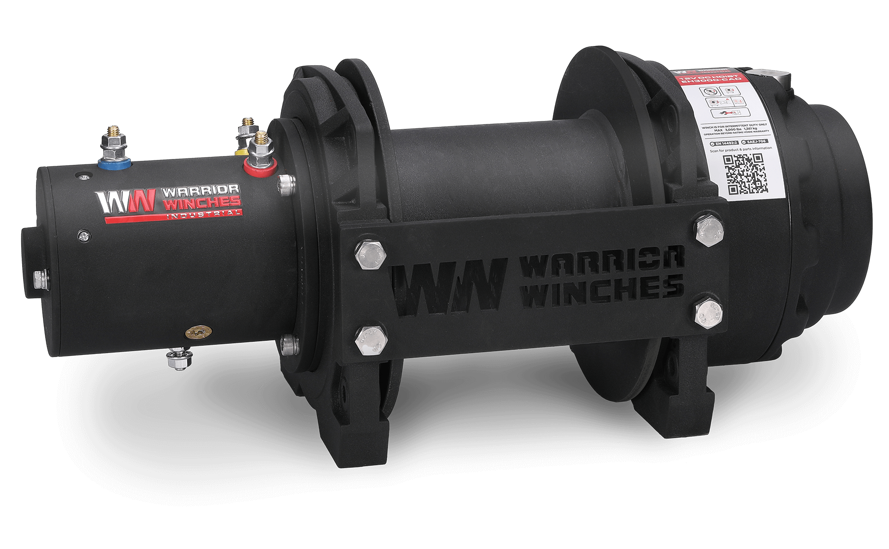 EH3000 12v industrial hoist with metal planetary gear train and rugged DC motor by Warrior Winches