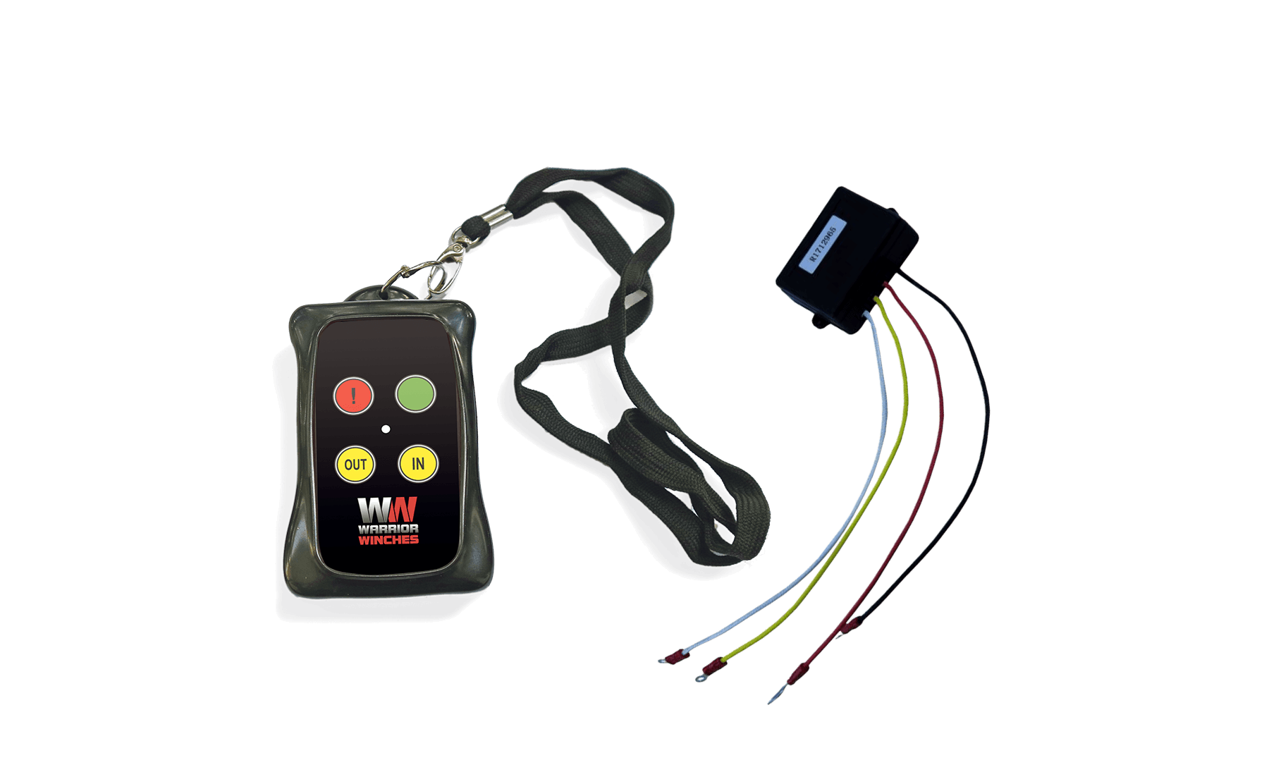 Wireless heavy duty winch remote control with reprogrammable handset and easy retrofit design