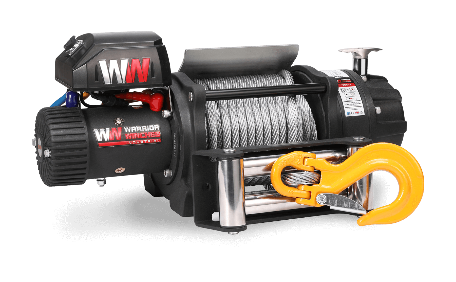T1000 Severe Duty 22000lb 12v electric winch with steel rope and yellow hook