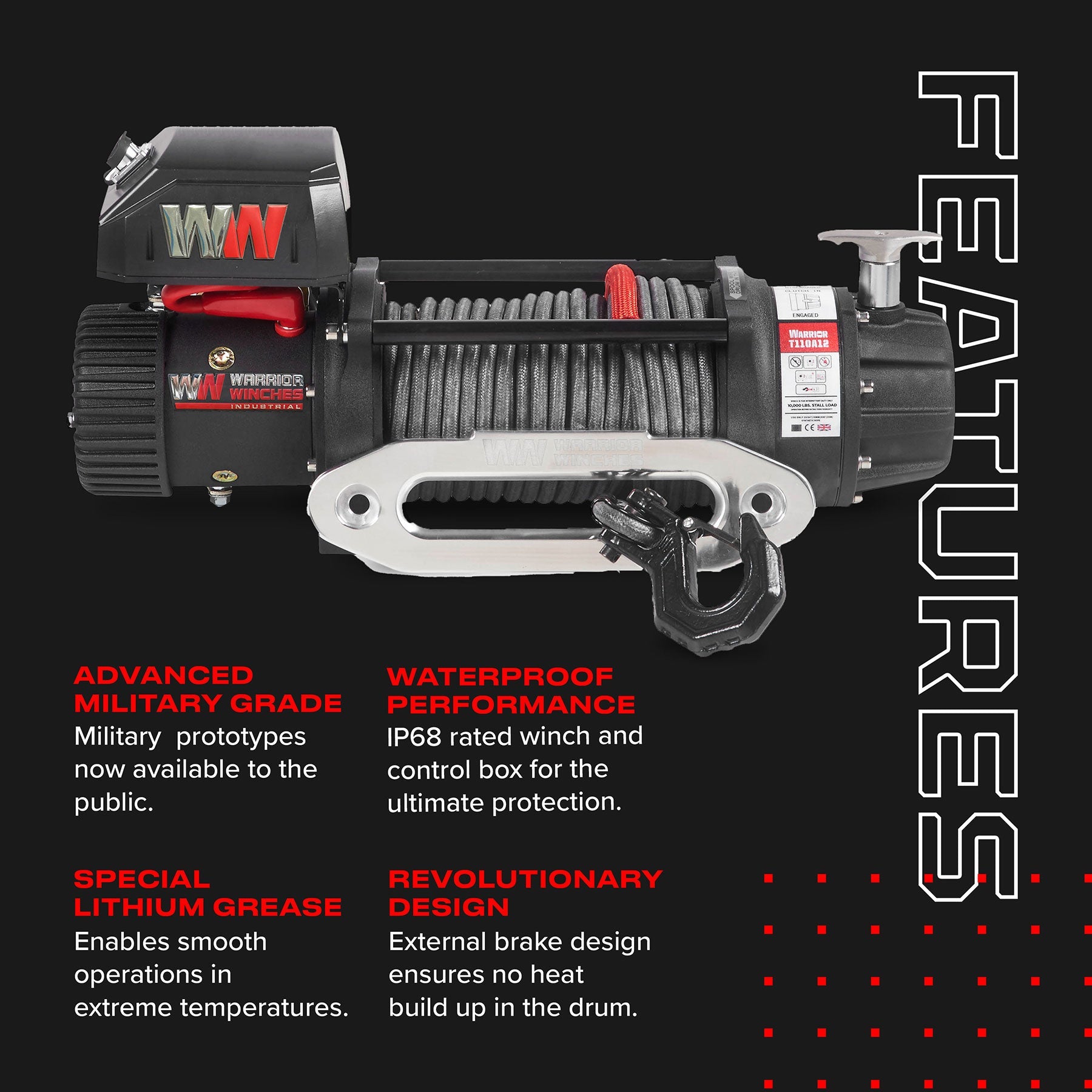 T1000 14500lb Electric Winch - 12v Synthetic Rope