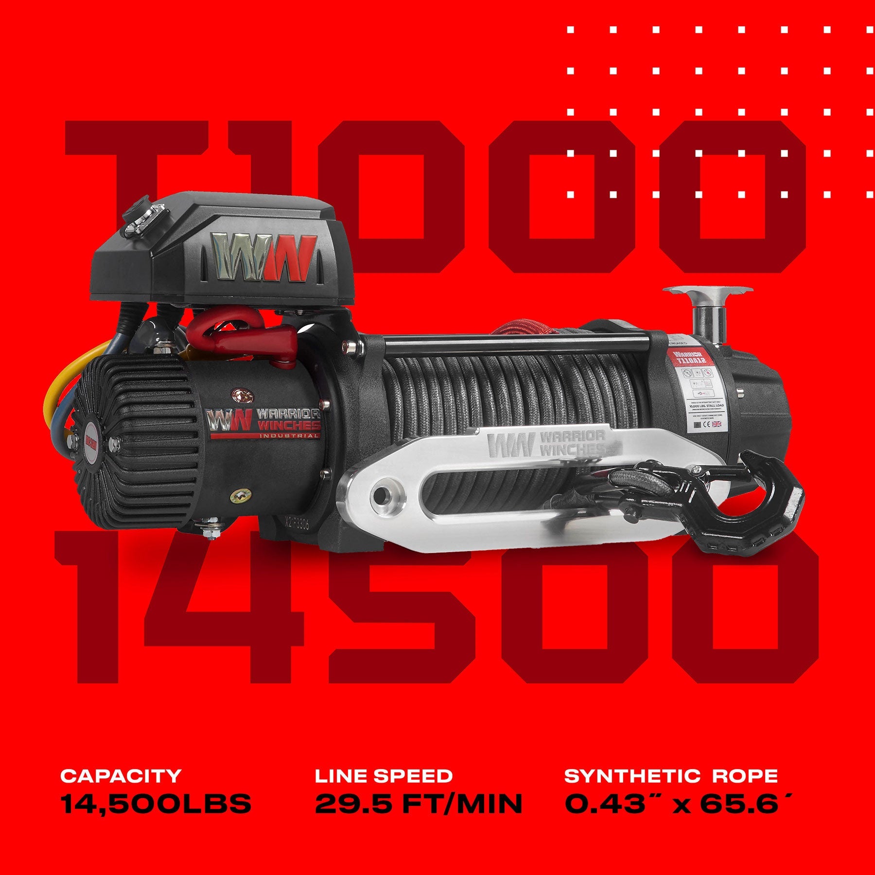 T1000 14500lb Electric Winch - 12v Synthetic Rope