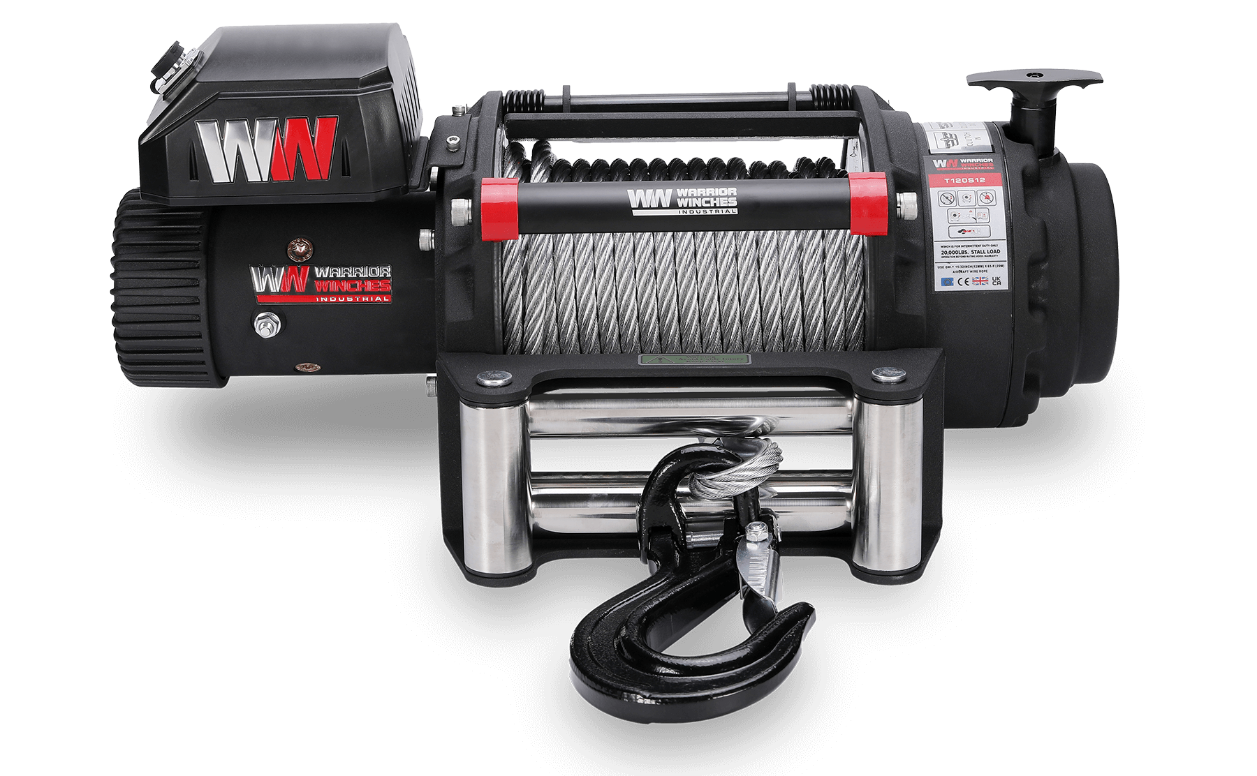 T1000 20,000lb Severe Duty 12v Electric Winch - Steel Rope