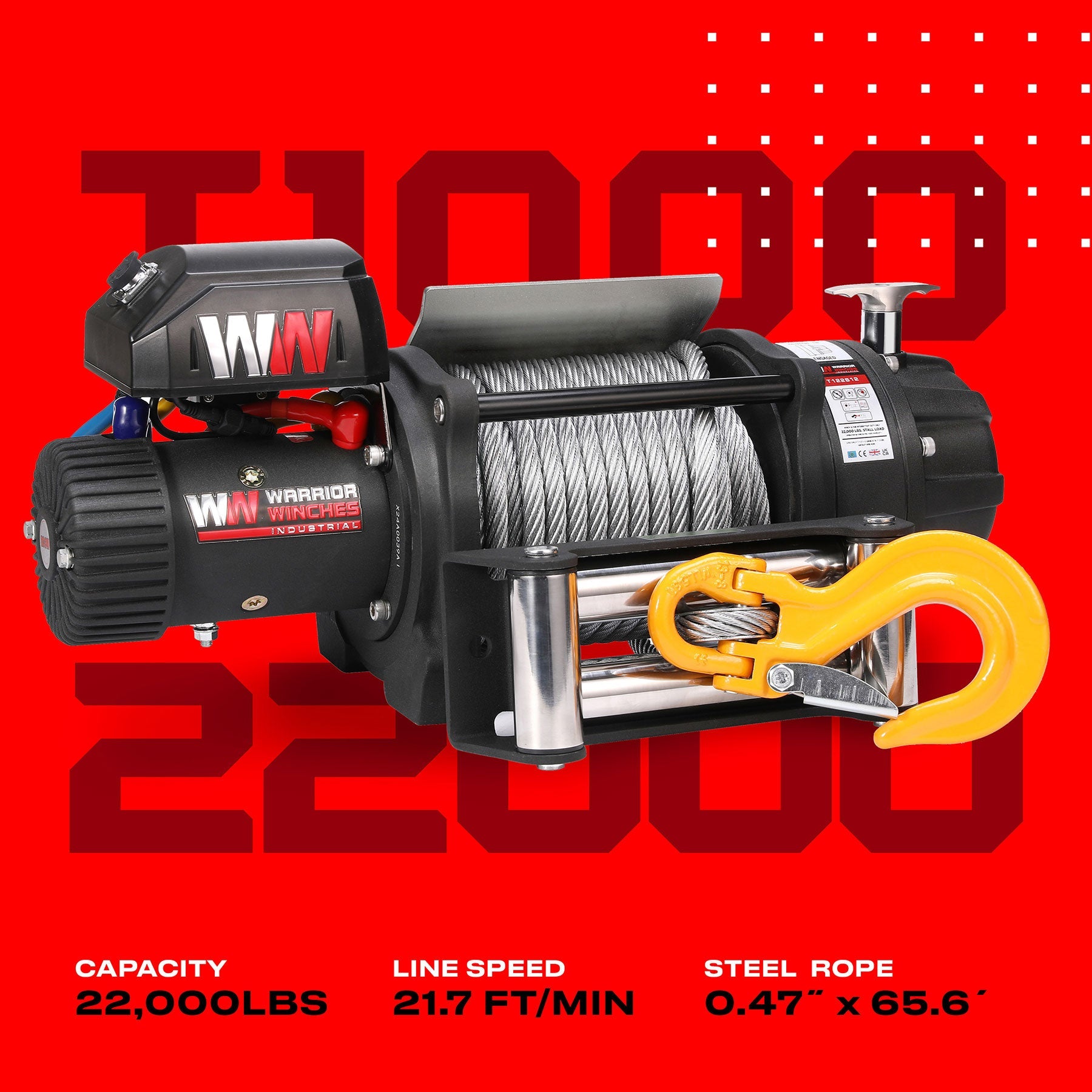 T1000 22000lb Electric Winch - 12v Steel Rope