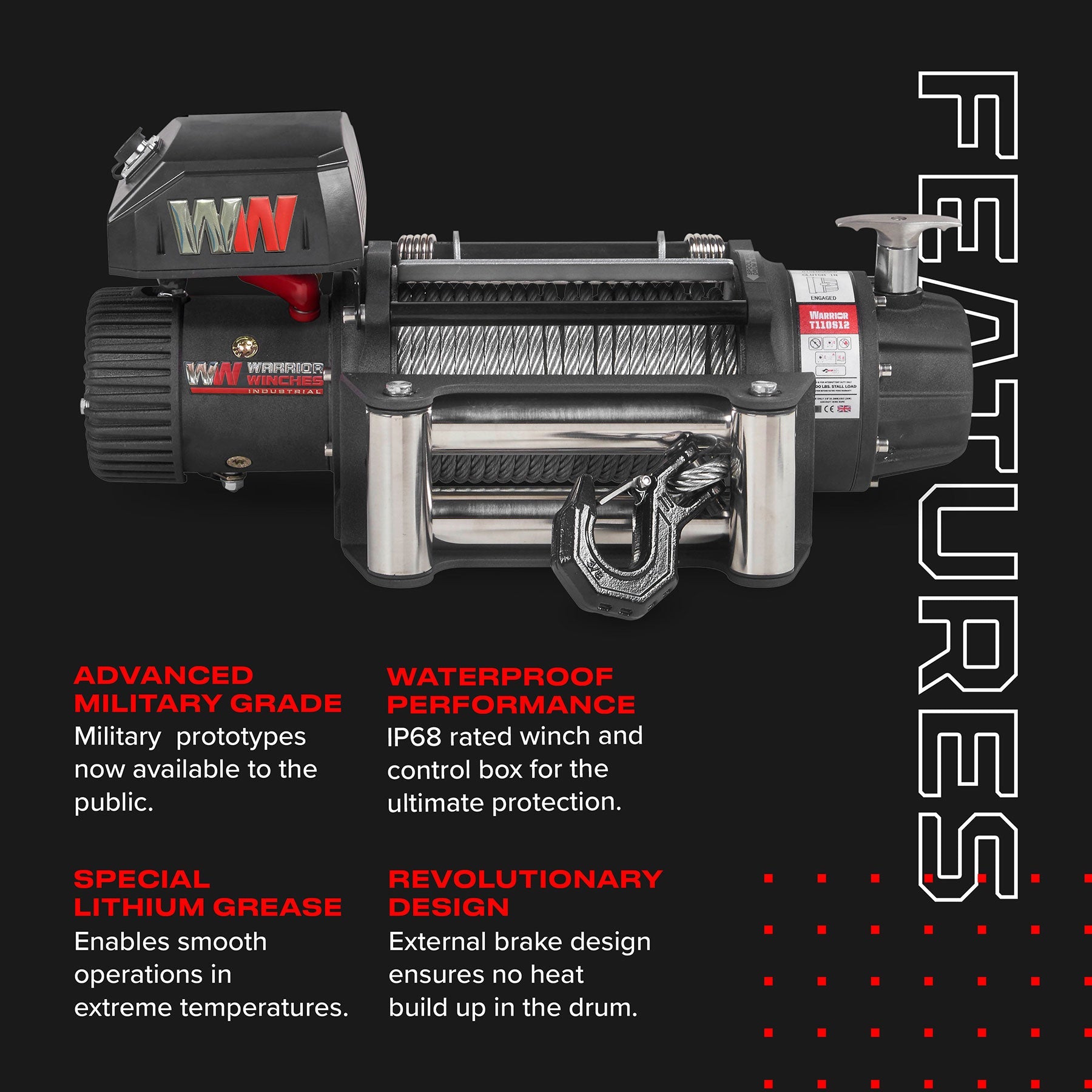 T1000 12500lb Electric Winch - 12v Steel Rope
