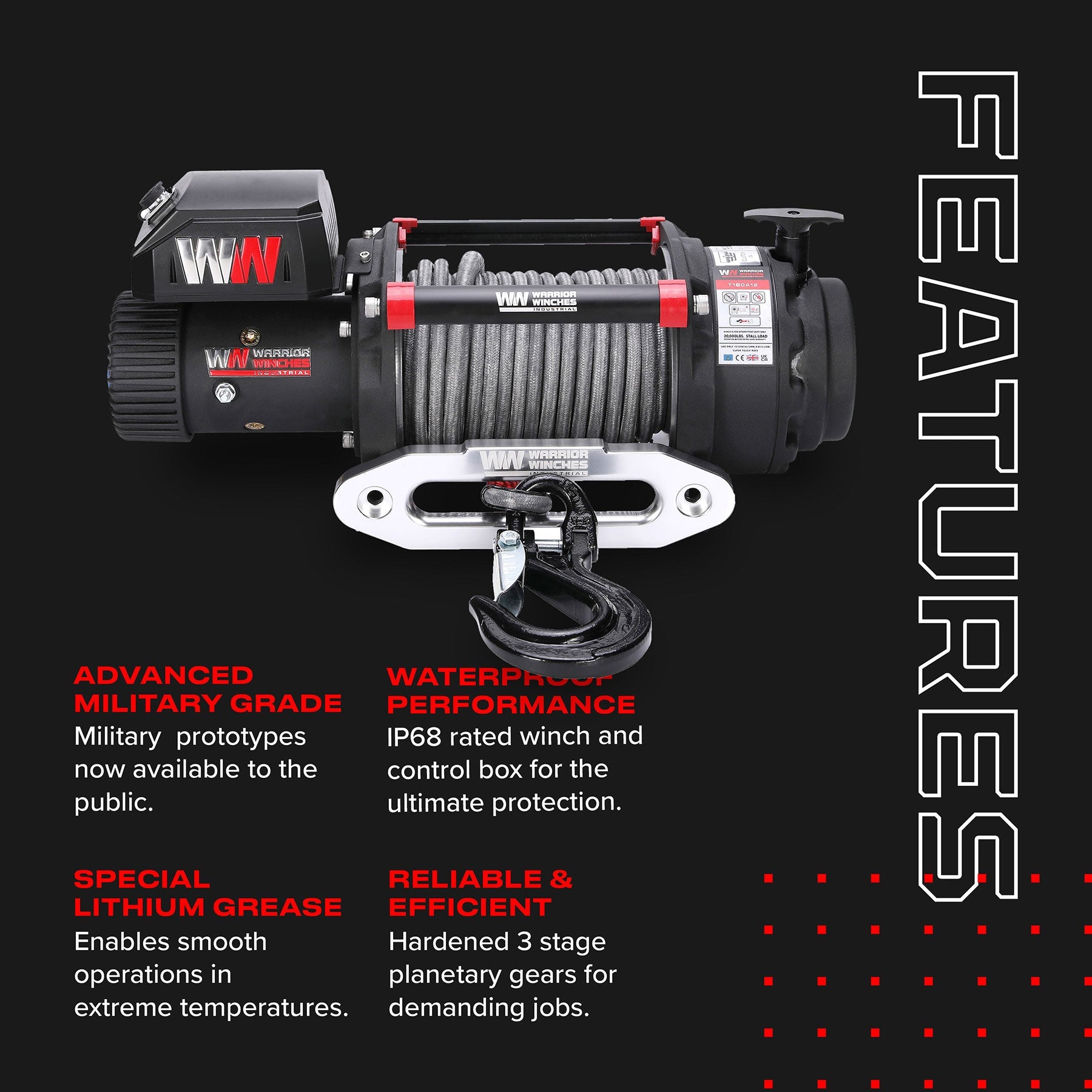 T1000 18000lb Electric Winch - 12v Synthetic Rope