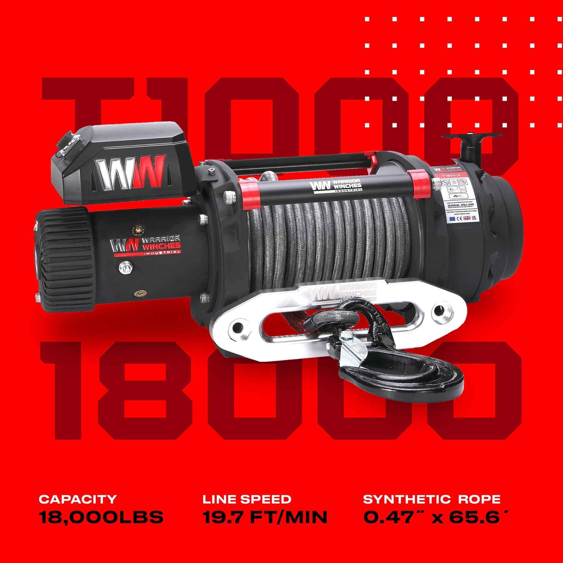 T1000 18000lb Electric Winch - 12v Synthetic Rope