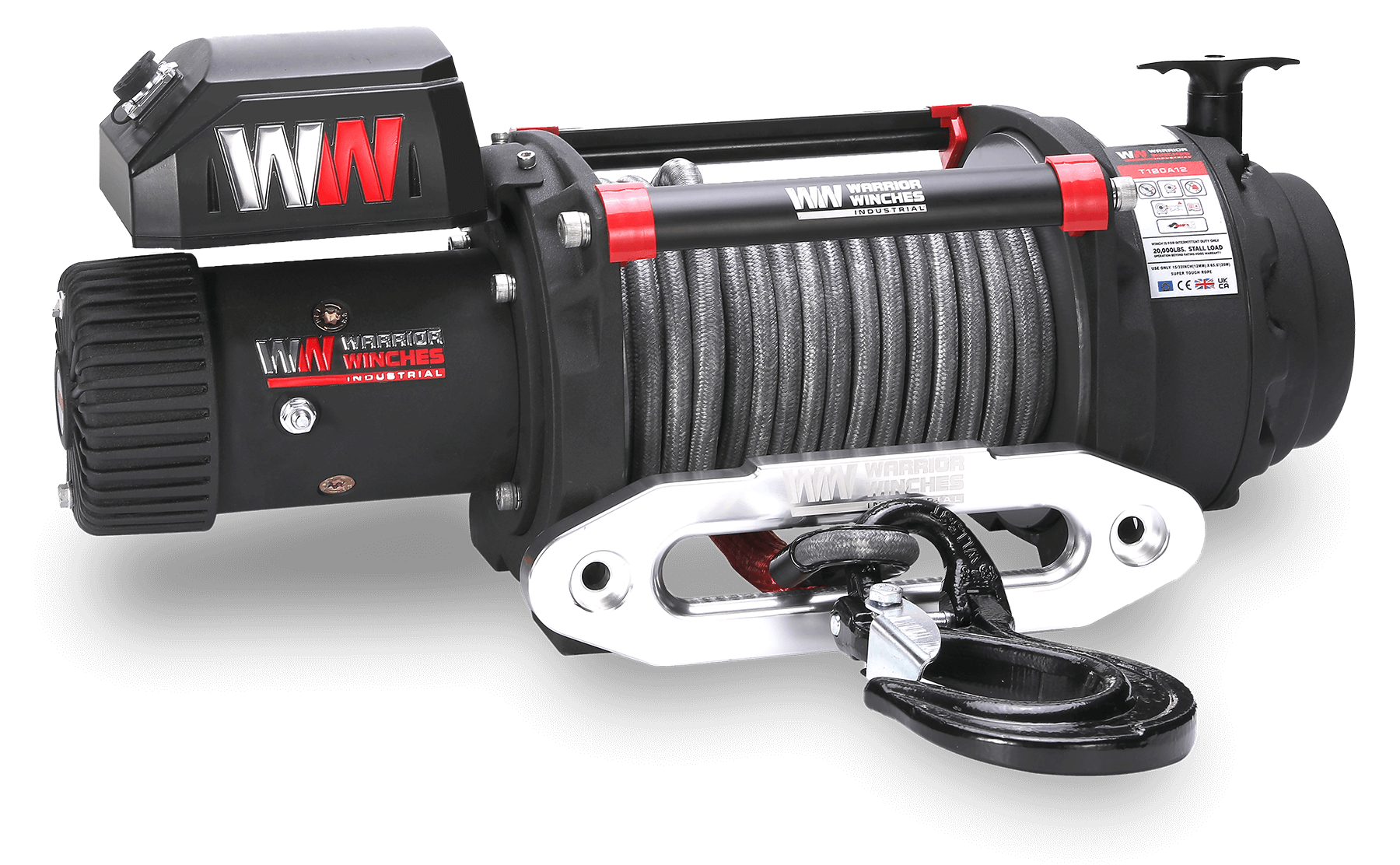 T1000 Severe Duty 18,000lb 12v electric winch with synthetic rope and heavy-duty hook