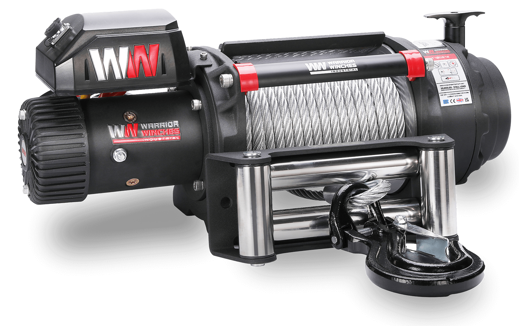 T1000 18,000lb severe duty 12v electric winch with steel rope and heavy-duty hook