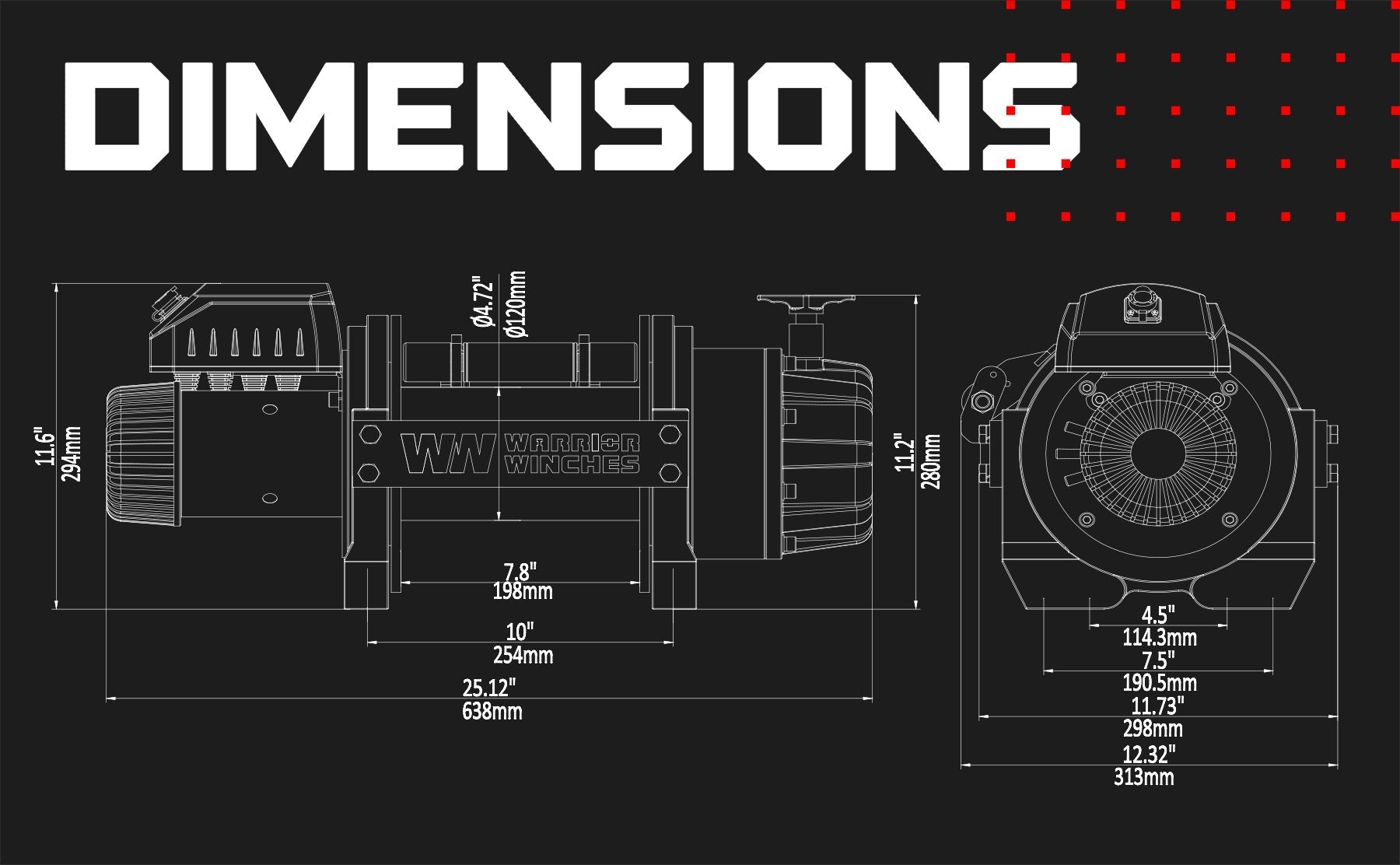 T1000 25,000 LB, Severe Duty 12V Electric Winch - Synthetic Rope