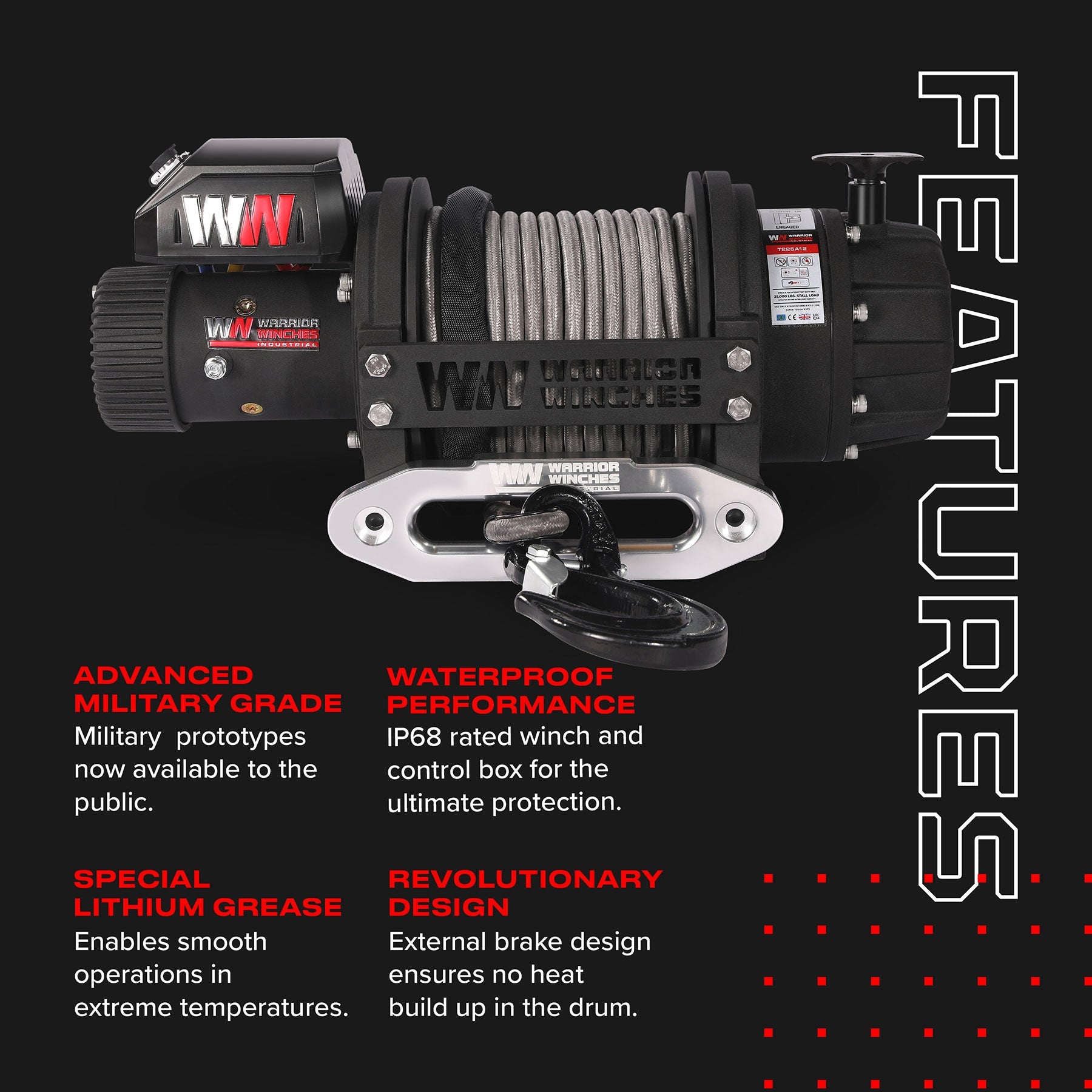 T1000 25000lb Electric Winch - 12v Synthetic Rope