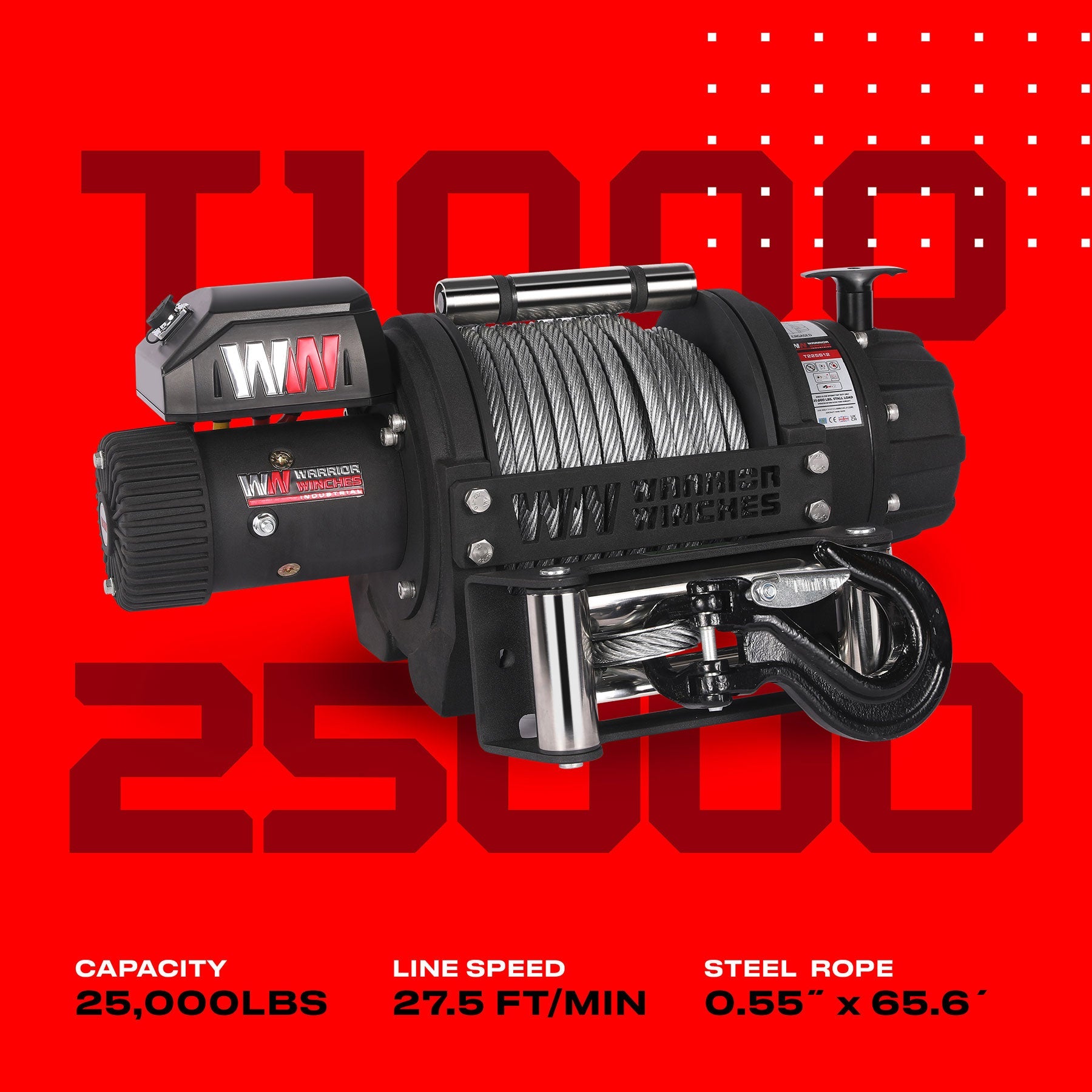 T1000 25000lb Electric Winch - 12v Steel Rope