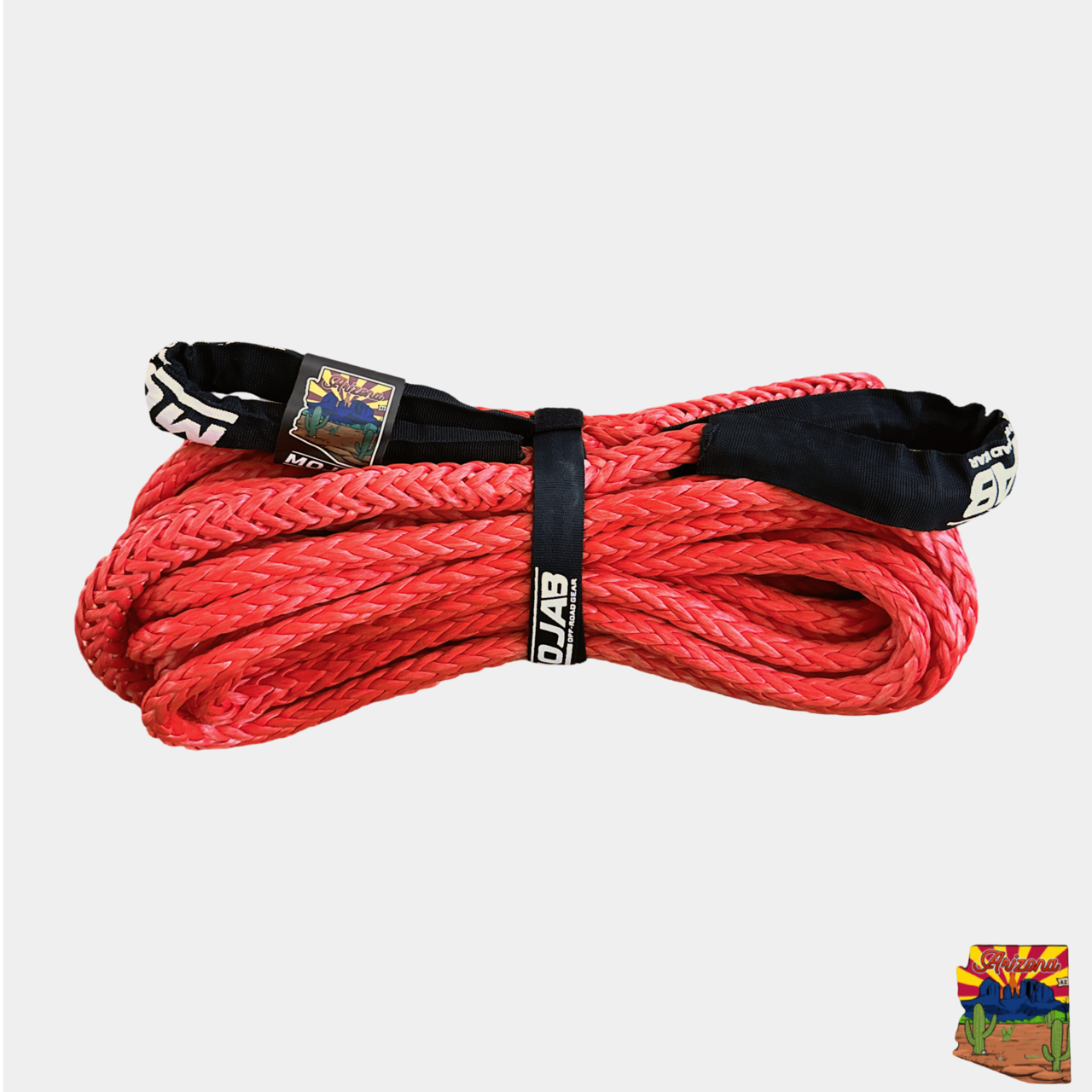 Red 1/2 inch by 85 ft UHMWPE winch line extension with double eye-loop and protective sleeves