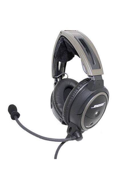Bose A20 aviation headset with microphone and ear cushions, designed for noise reduction and comfort.