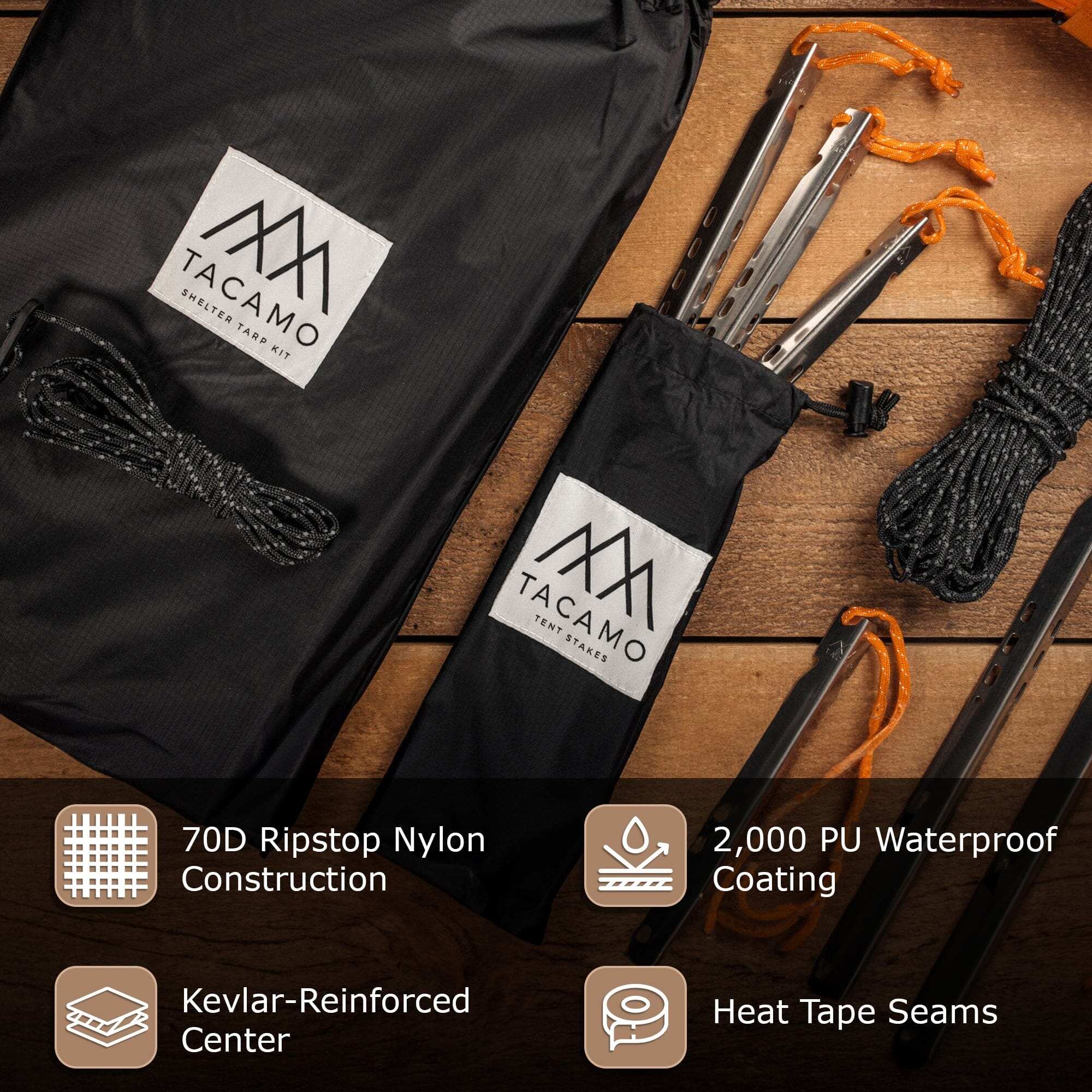 Bushcraft Reflective Shelter Tarp - 70D Ripstop Nylon, Kevlar-Reinforced, Waterproof Coating