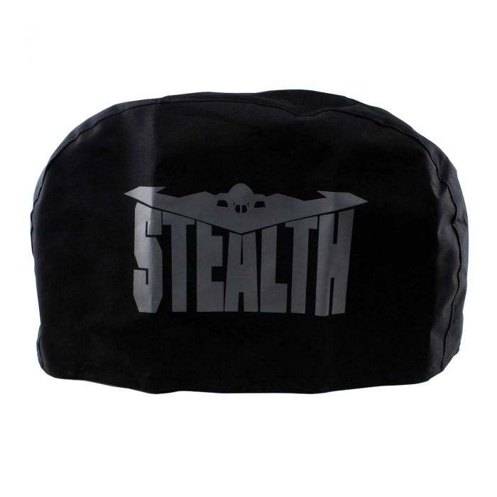 Black Stealth winch cover for 13,500 lbs trailer winch, weather-resistant with logo