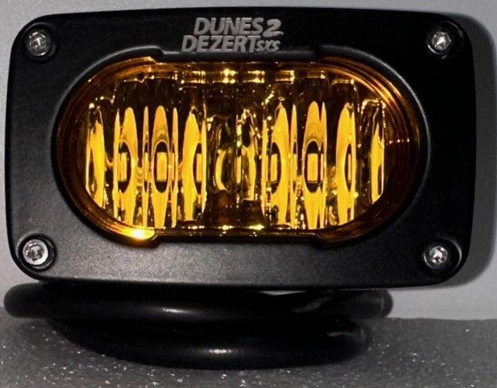 D2D Desert Mini Pod Chase Lights 2-inch LED off-road pods mounted on vehicle illuminating rugged terrain