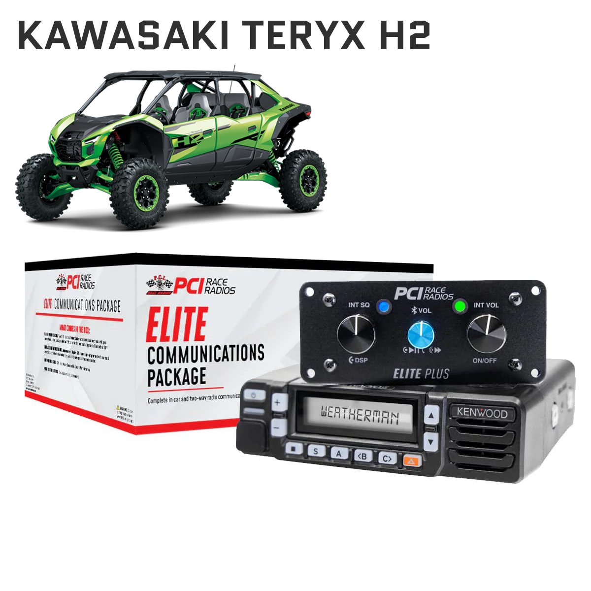 Kawasaki Teryx H2 Elite UTV intercom and radio communications package with headset and mounting bracket