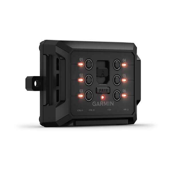 Garmin PowerSwitch compact digital switch box controlling 12-volt vehicle accessories with weather-resistant design