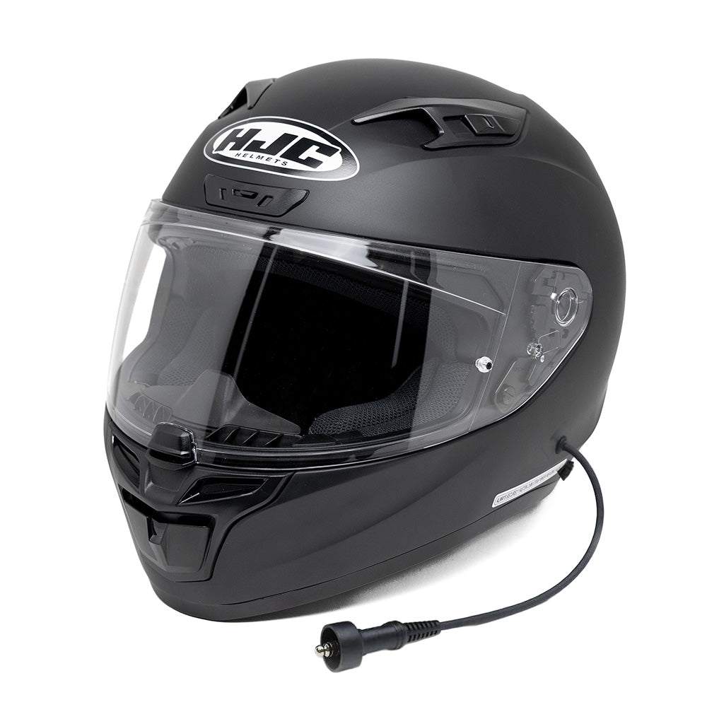 HJC i10 black DOT approved lightweight motorcycle helmet with clear shield and wired RaceAir ventilation system