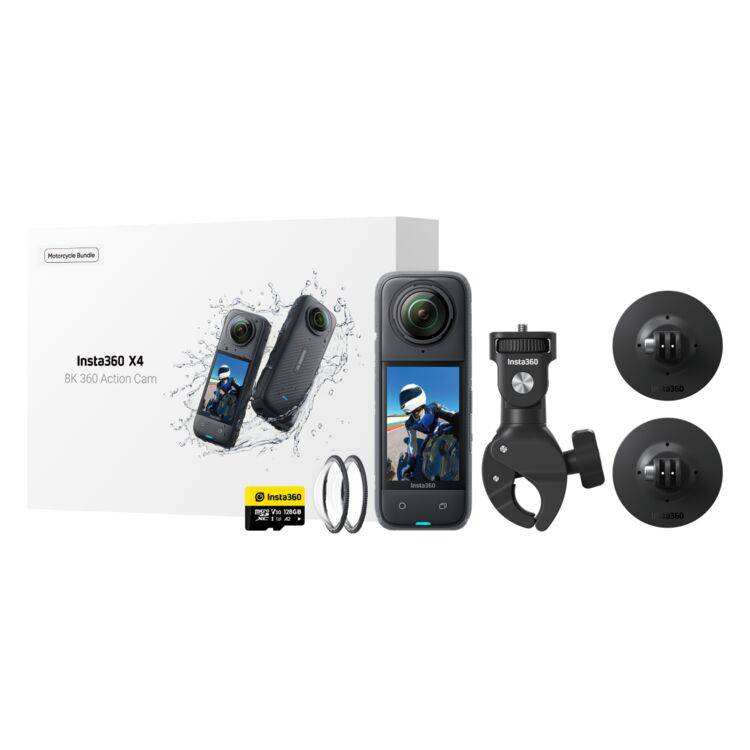 Insta360 X4 Camera with 128GB bundle, 8K 360-degree action camera with rugged waterproof design and advanced AI features