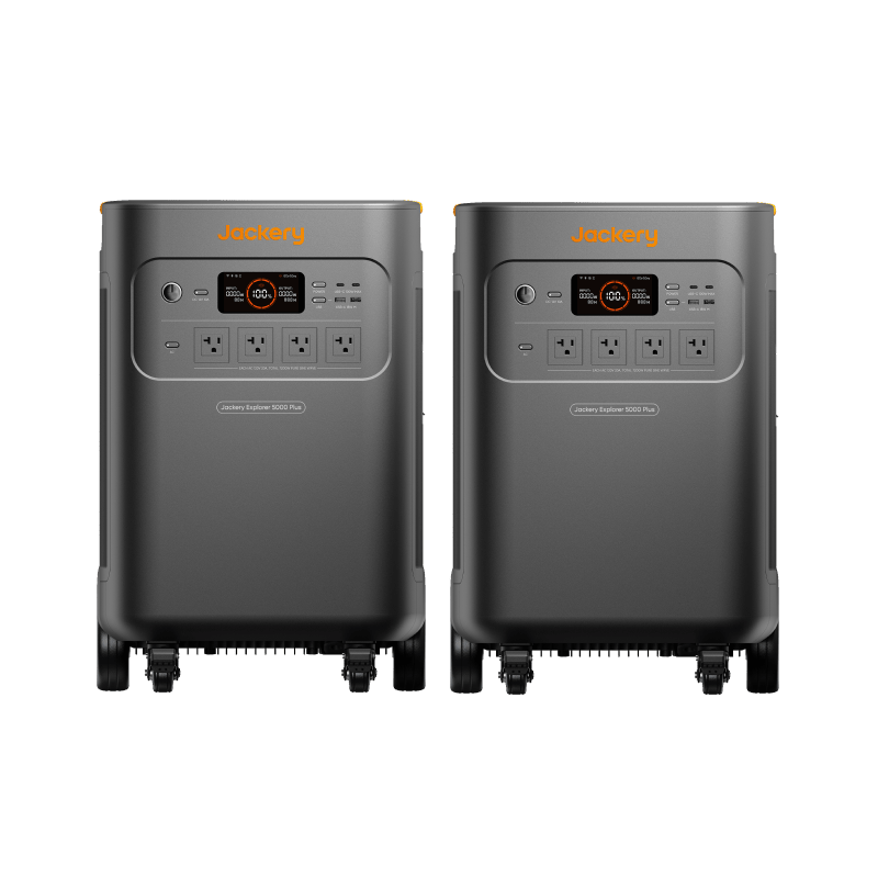 Jackery Explorer 5000 Plus Double Kit portable solar generator with 10kWh capacity and smart transfer switch