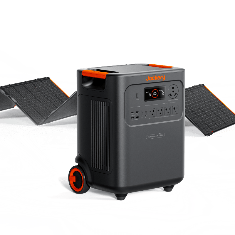 Jackery HomePower 3600 Plus solar generator with 3600W output and portable design with foldable solar panels