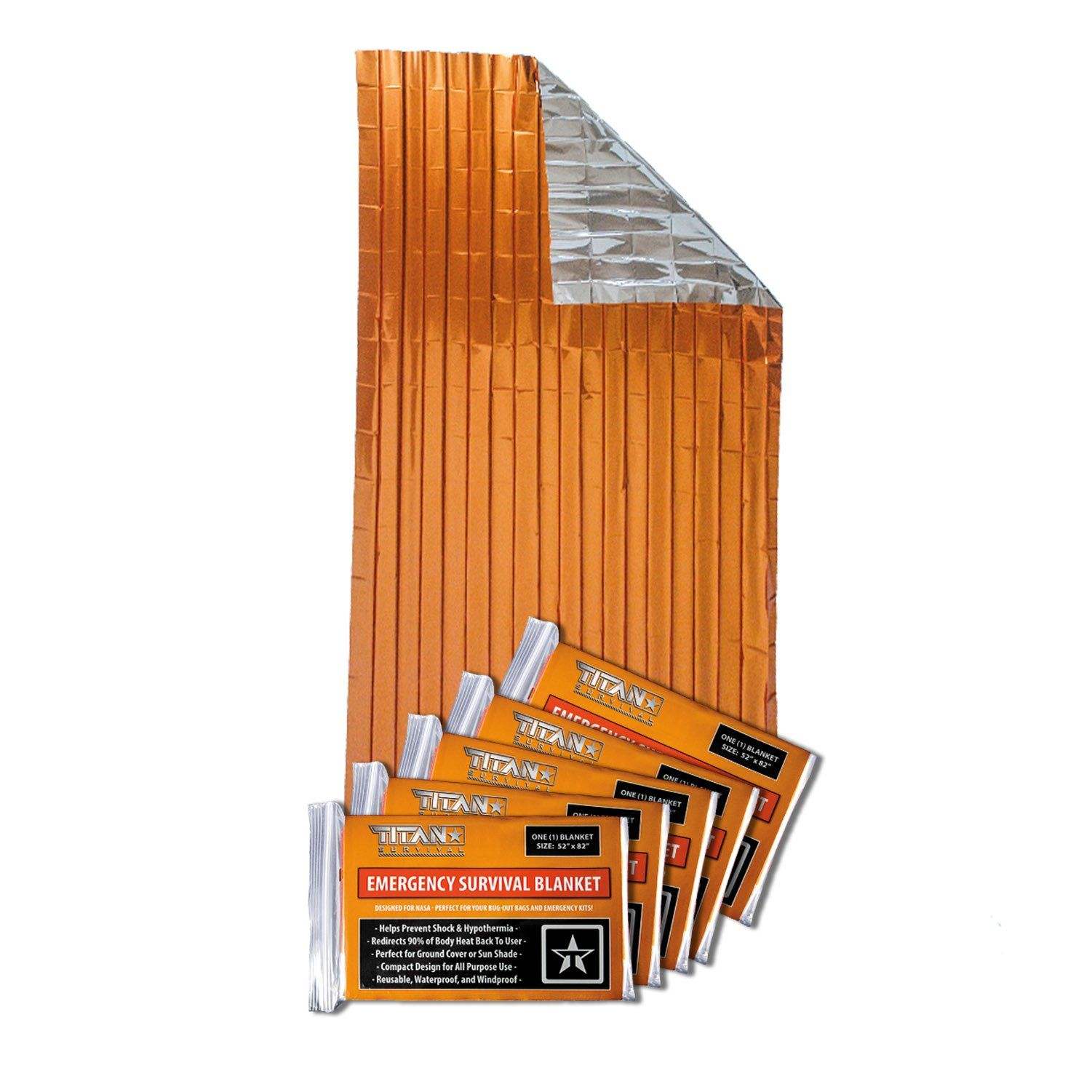 Emergency Survival Blankets, 5-Pack - NASA Inspired Mylar by TITAN
