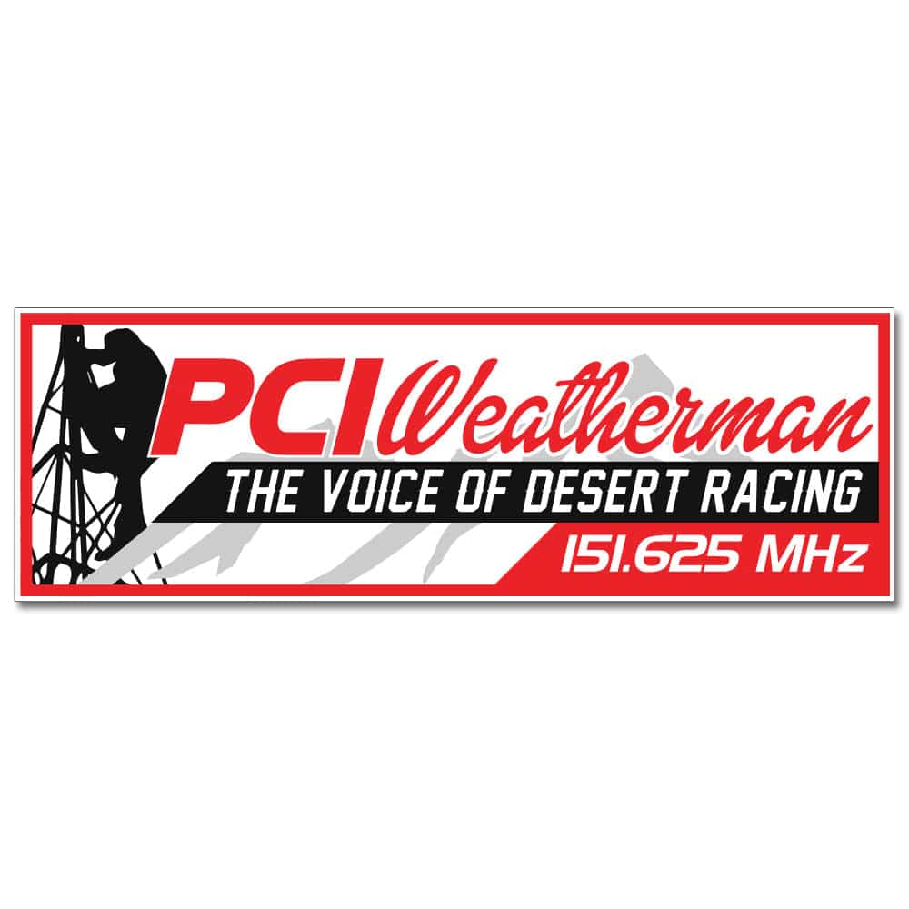 PCI Weatherman Relay Sticker honoring Bob Steinberger, 2x6 inches off-road legend tribute