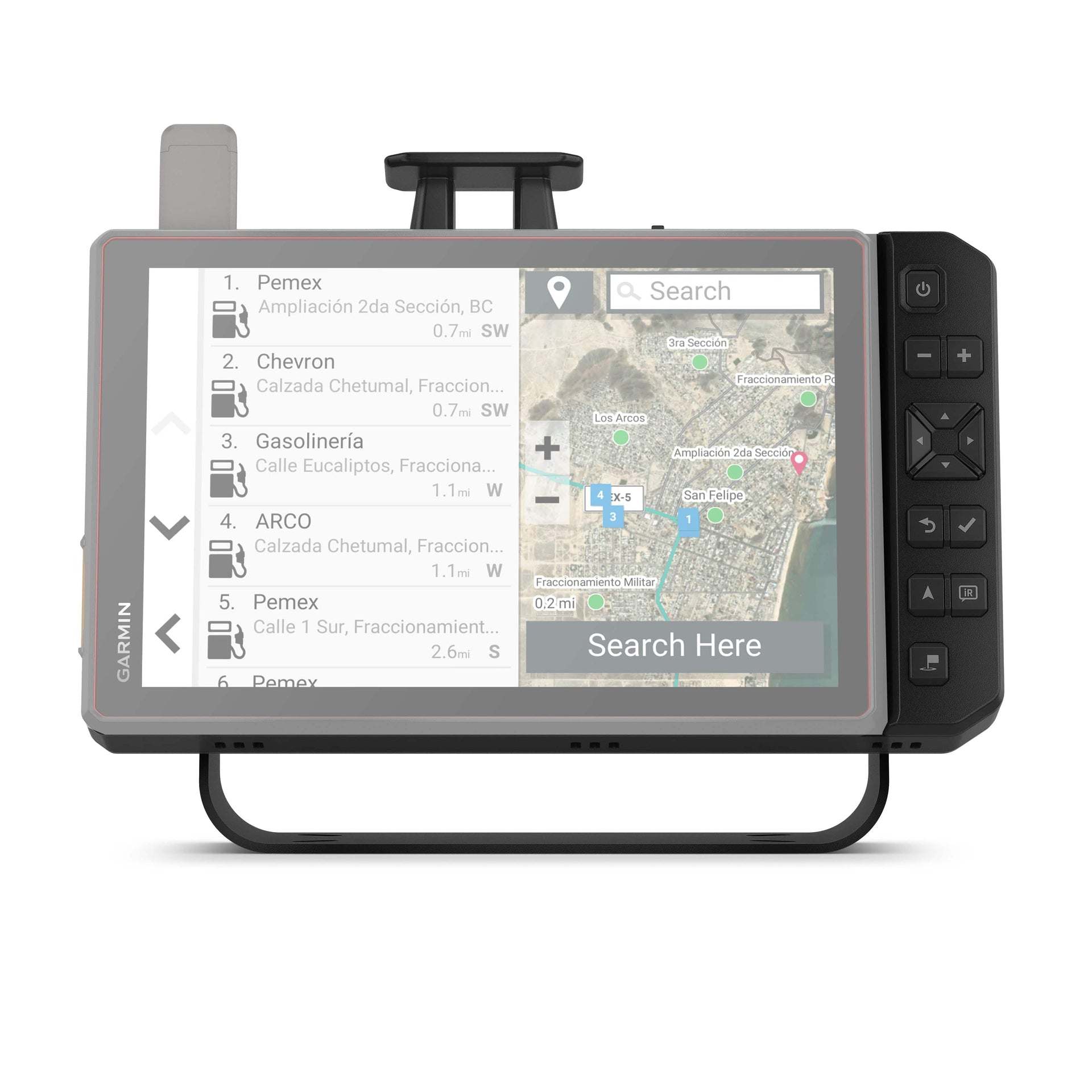 Garmin Tread XL Baja Dock mounted with push-button controls and power cable for navigation enhancement