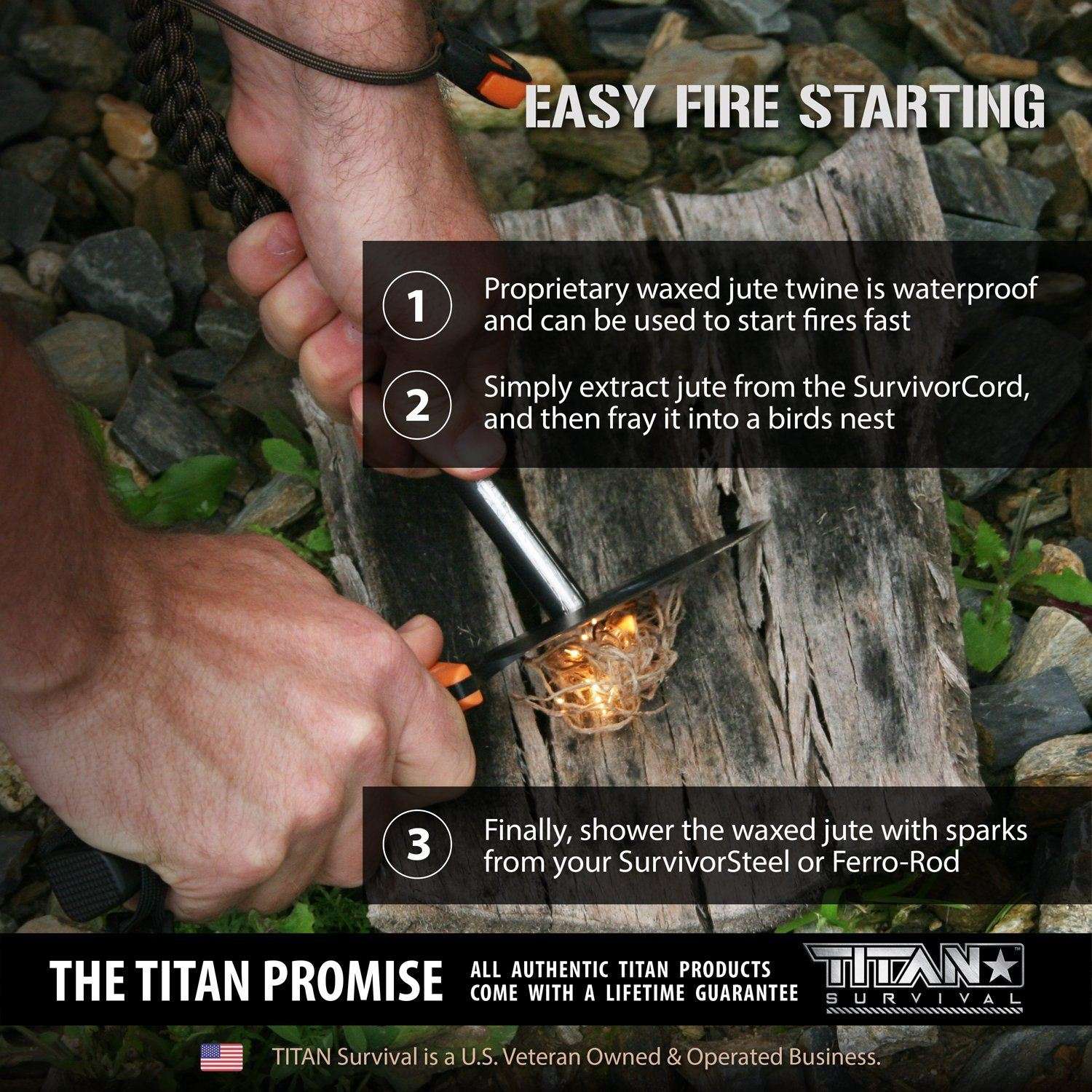 SurvivorCord Paracord Keychains | 3-PACK with Fire Starter