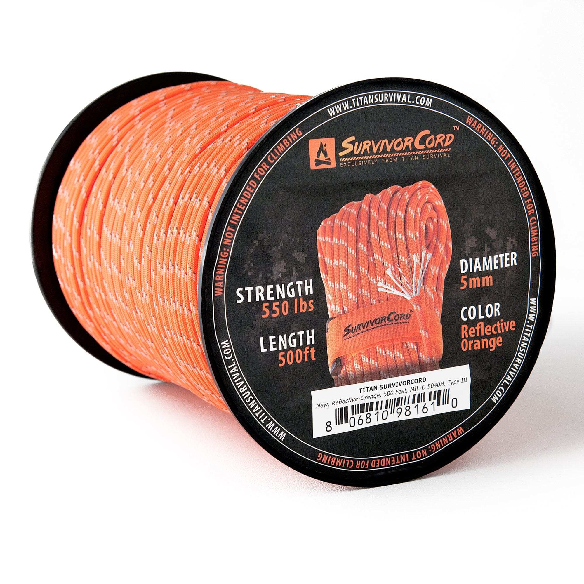 SurvivorCord Paracord - Reflective-Orange for Survival & Safety