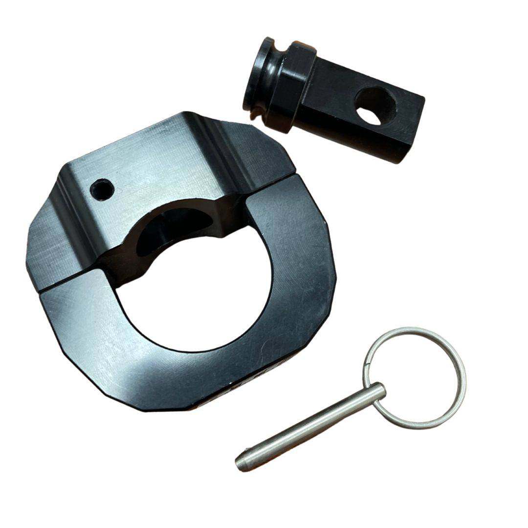 Adjustable black billet whip mount set with locking pin for vehicle cage installation