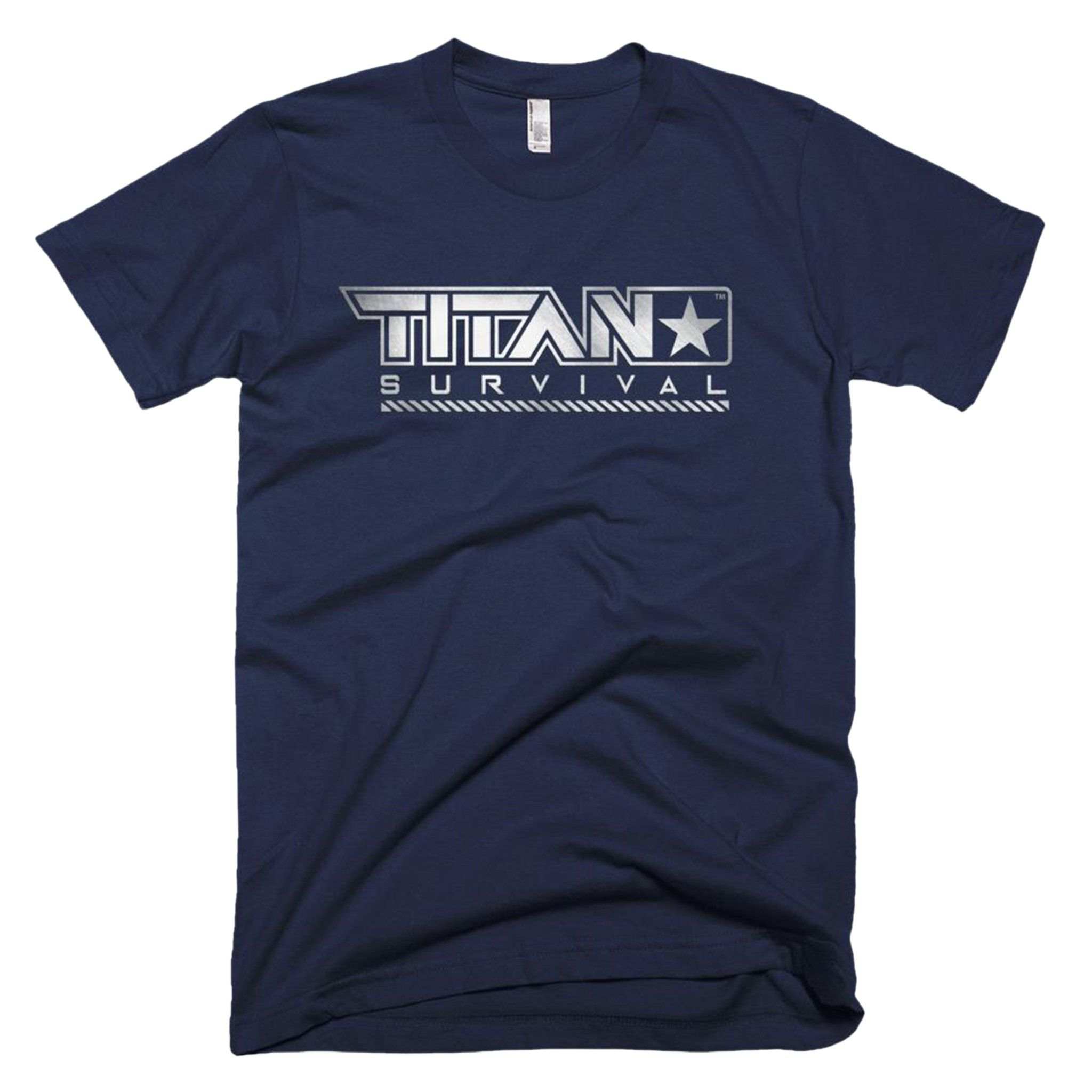 TITAN Survival Men's Slim Fit T-Shirt, 100% Cotton, Navy Blue, USA-Made, Logo Design
