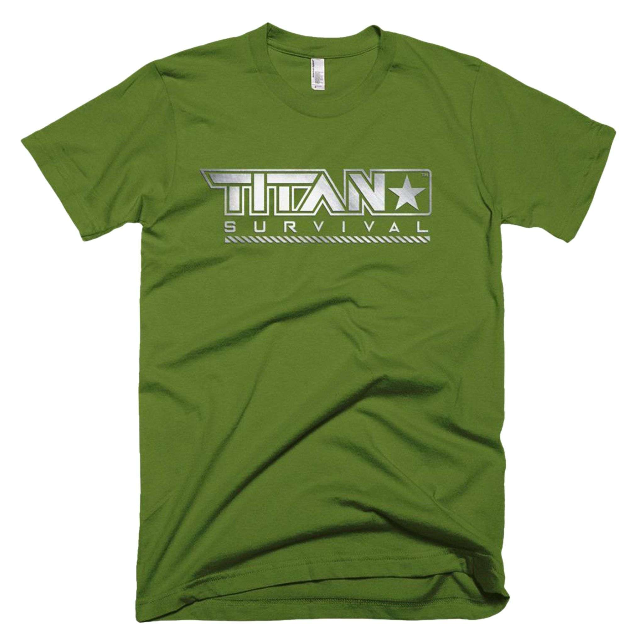 TITAN Survival Men's T-Shirt, slim fit, 100% fine jersey cotton, green with logo, American-made.