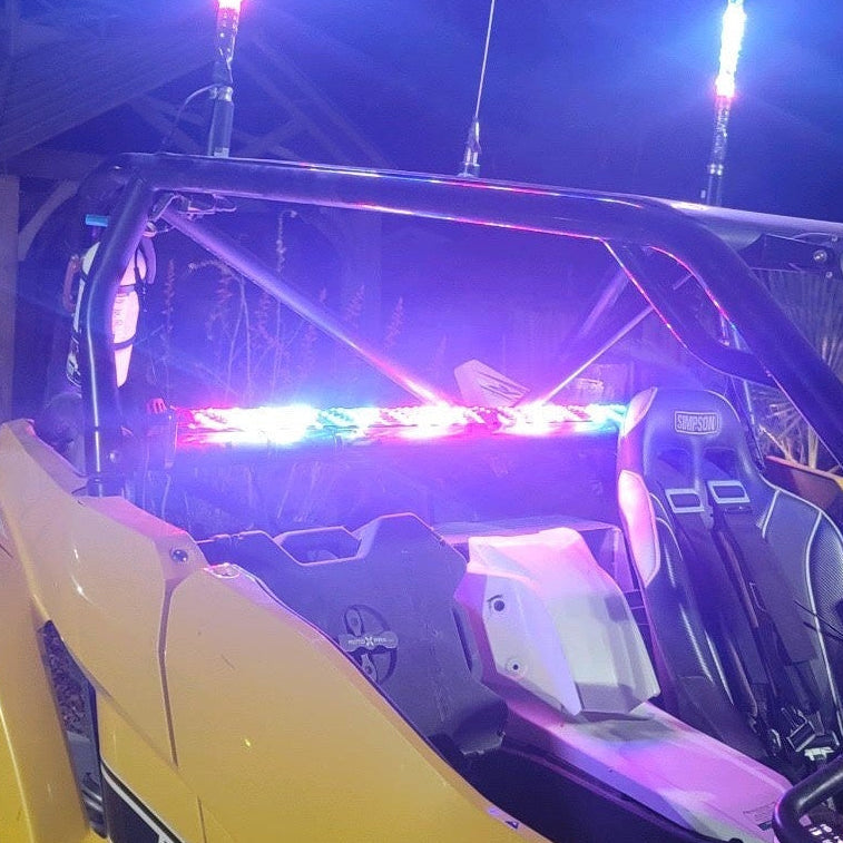 5150 Interior LED Whip mounted inside vehicle cab with clamp-on installation and independent left-right lighting control