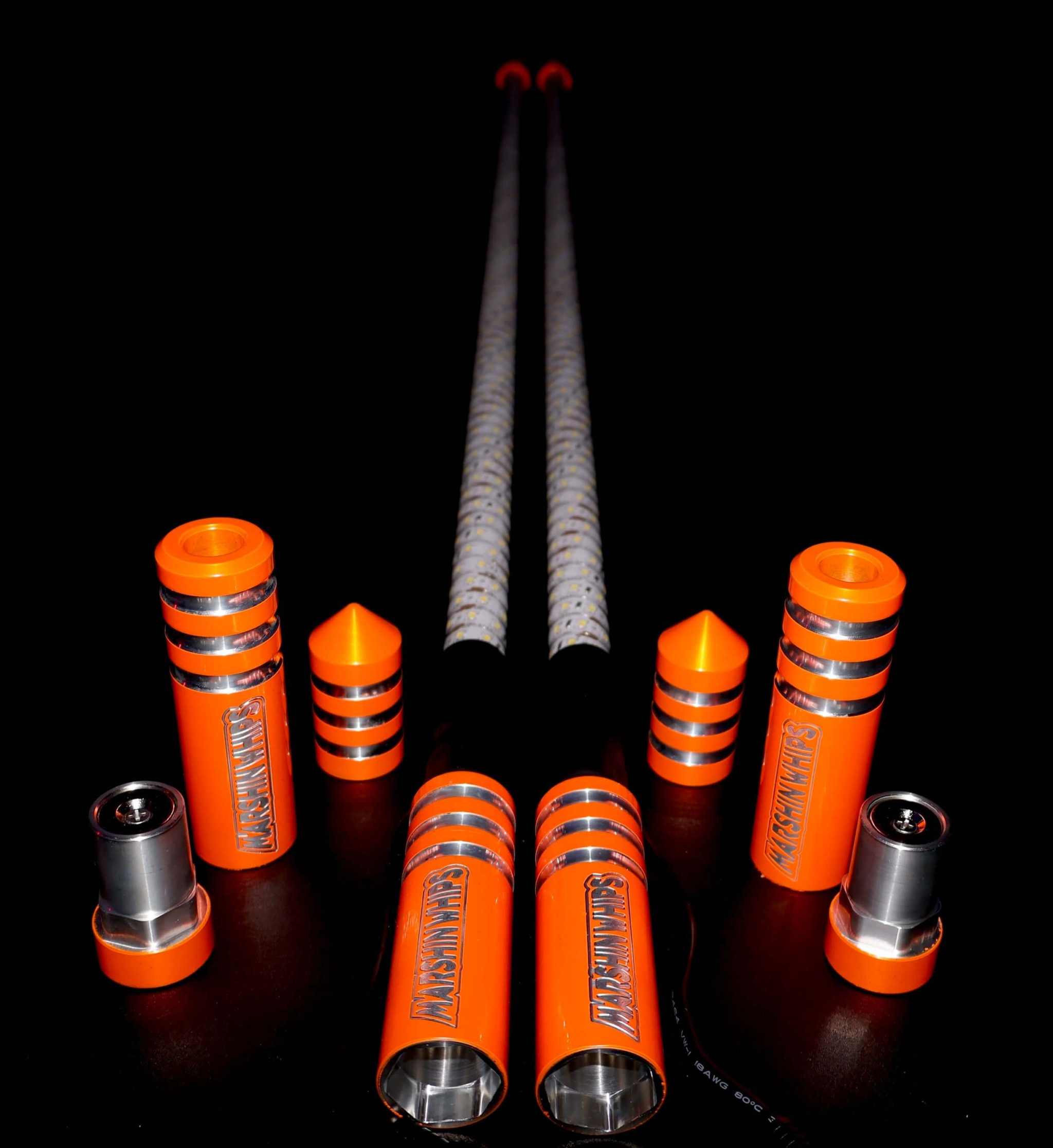 Orange Game Changer Whips set with magnetic base and LED lighting for off-road vehicles