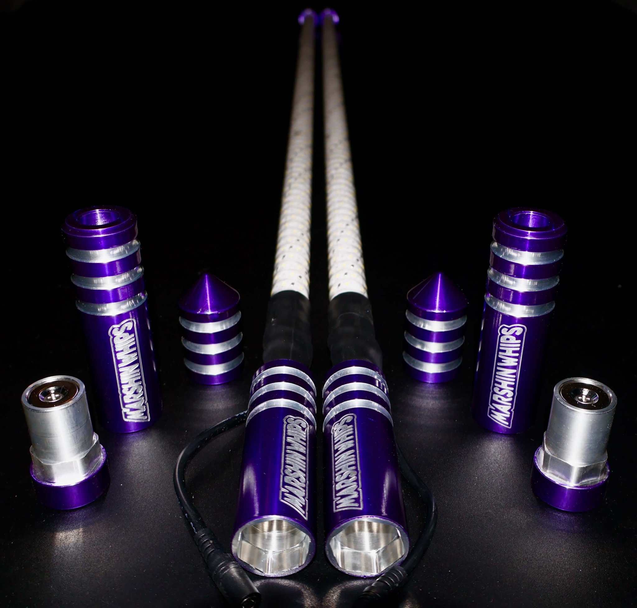 Game Changer Whips Purple Edition off-road whips with LED lights and magnetic base set